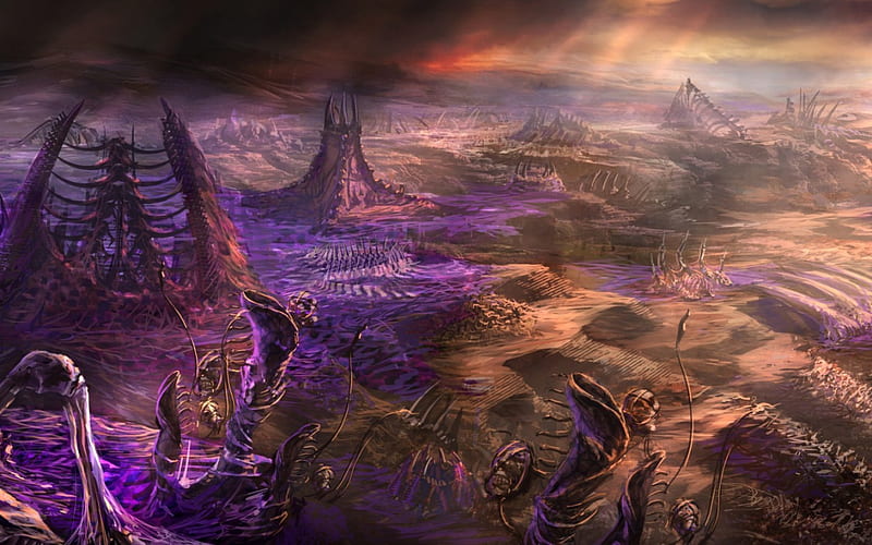 Starcraft, world, art, fantasy, purple, game, pink, zerg, HD wallpaper