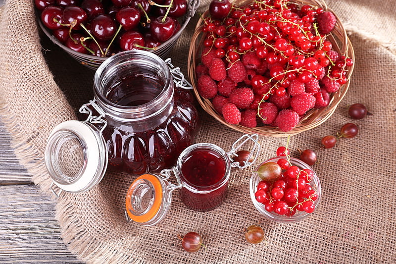 Food, Jam, Berry, Cherry, Currants, Fruit, Raspberry, Still Life, HD wallpaper