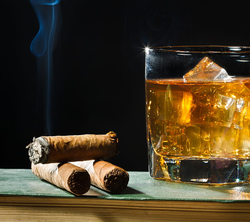 Fancy, alcohol, cigar, drink, smoke, whiskey, HD wallpaper