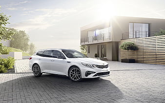 Kia Optima Sportswagon, 2018 cars, wagons, GT Line, white Optima Sportswagon, KIA, HD wallpaper