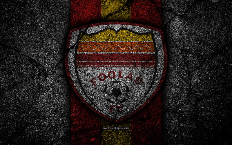FC Foolad emblem, Persian Gulf Pro League, soccer, Iran, Foolad, black stone, football, logo, asphalt texture, Foolad FC, Iranian football club, HD wallpaper