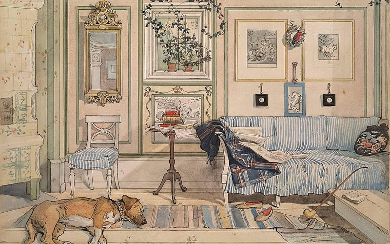 carl larsson, 1894, swedish artist, cozy corner, cosy corner, watercolor, HD wallpaper