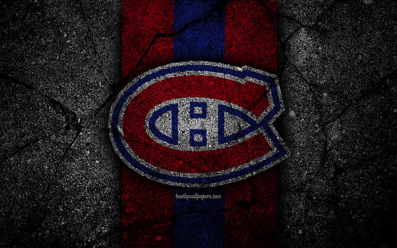Montreal Canadiens, logo, hockey club, NHL, black stone, Eastern Conference, USA, Asphalt texture, hockey, Atlantic Division, HD wallpaper