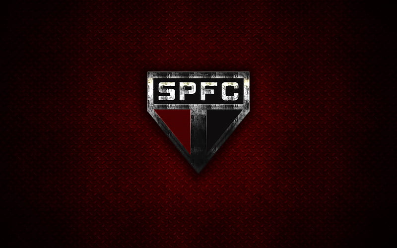 Sao Paulo FC metal logo, creative art, Brazilian football club, emblem, red metal background, Sao Paulo, Brazil, football, HD wallpaper