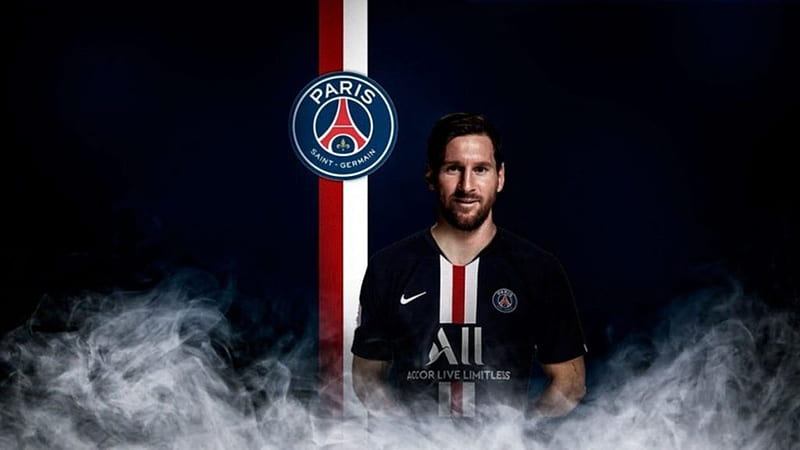 Lionel Messi Is Standing In Paris Saint Germain Logo Background Wearing Black Sports Dress Messi, HD wallpaper