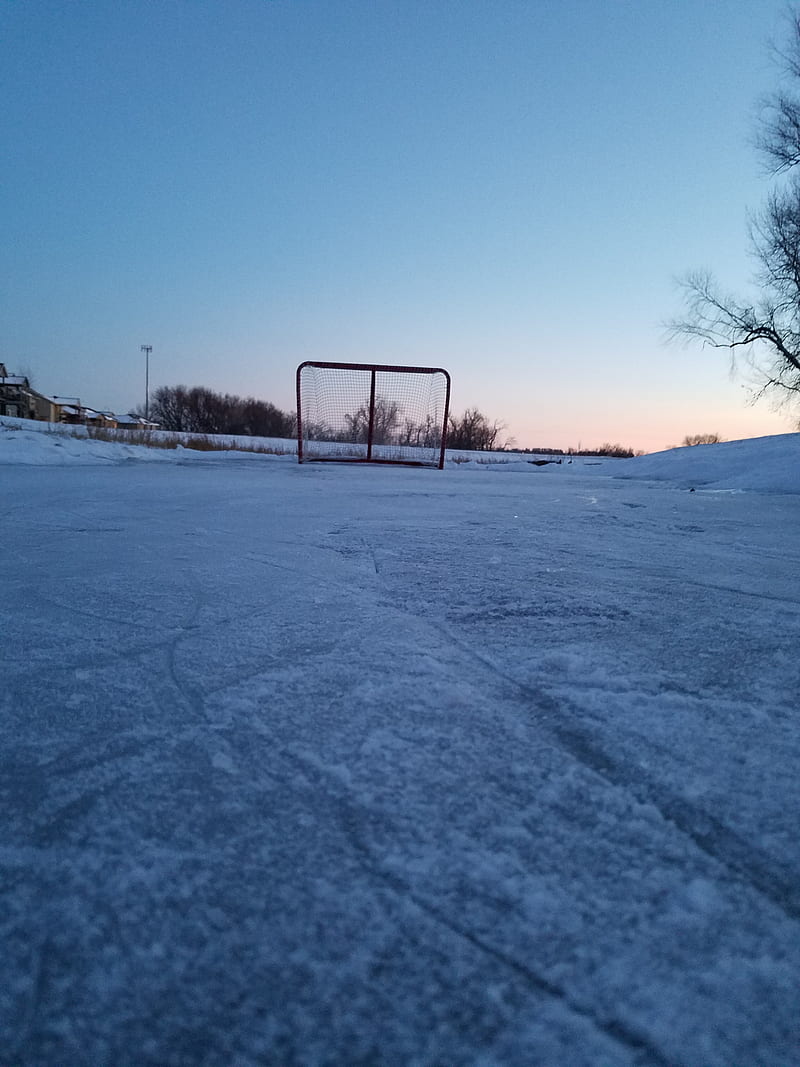 Ice rink, cold, hockey, nature, sunset, HD phone wallpaper