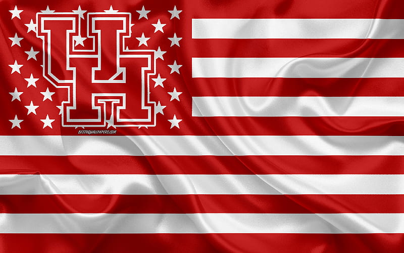Houston Cougars, American football team, creative American flag, red and white flag, NCAA, Houston, Texas, USA, Houston Cougars logo, emblem, silk flag, American football, HD wallpaper