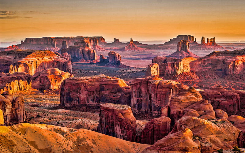 Arizona, canyon, orange rocks, sunset, evening, mountain landscape, USA, HD wallpaper