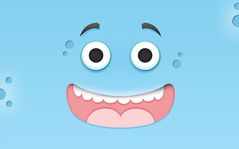 smile, happy face, blue background, creative, HD wallpaper