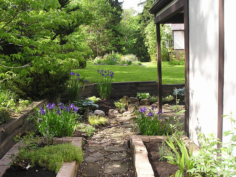 Garden behind the garage..., garden, ohio, brecksville, spring, HD wallpaper