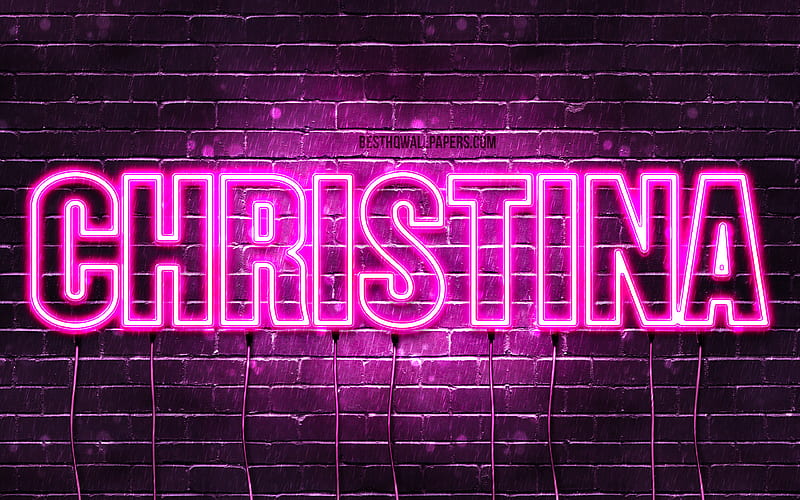 Christina with names, female names, Christina name, purple neon lights, horizontal text, with Christina name, HD wallpaper