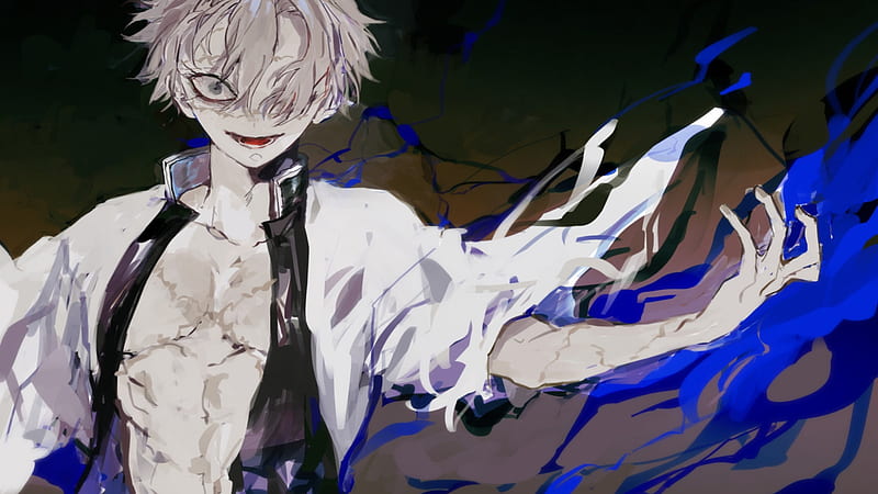 Demon Slayer Sanemi Shinazugawa Wearing Tear Cloth And Disheveled With Background Of Black And Blue Anime, HD wallpaper
