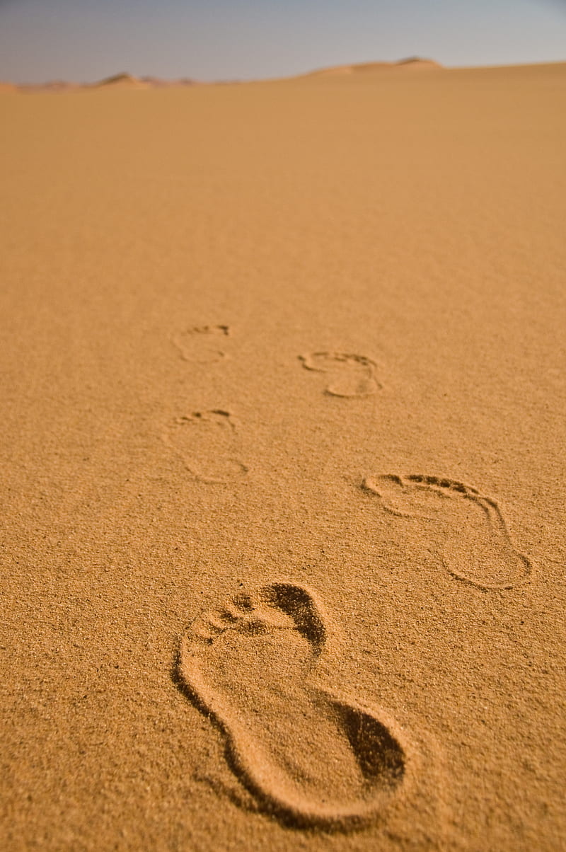 footprints, sand, beach, horizon, HD phone wallpaper