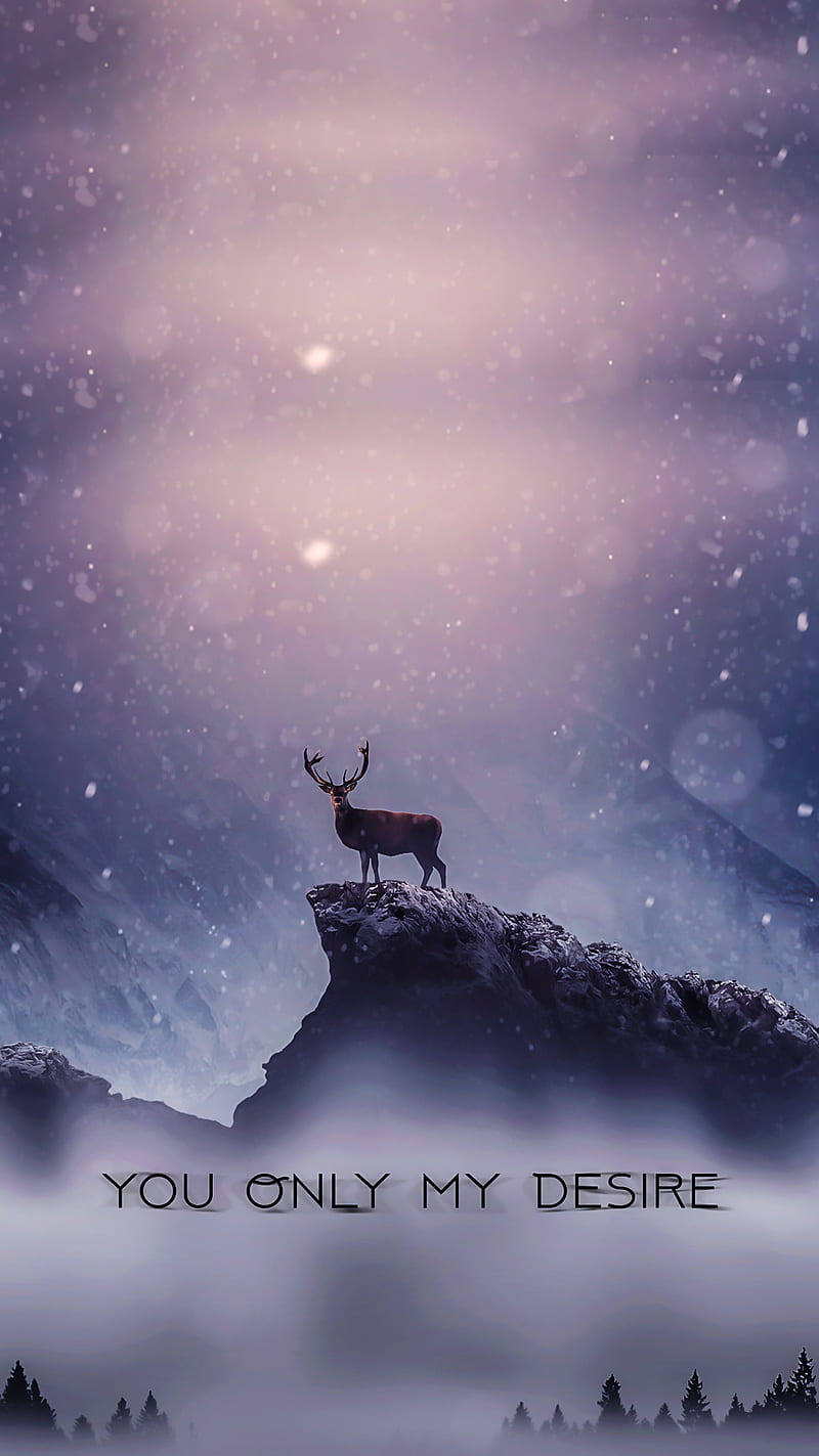 Deer, galaxy, love, mountain, night, original, stars, HD phone wallpaper