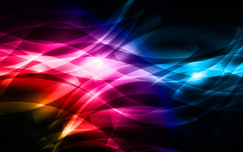 Abstract, black, blue, red, violet, waves, yellow, HD wallpaper