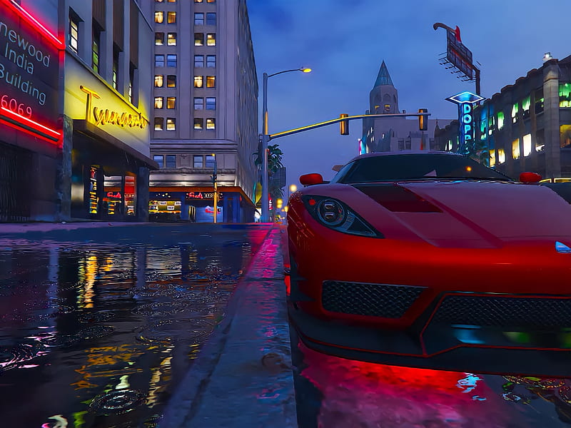 Gta online, carros, gta 5, rainy, HD wallpaper