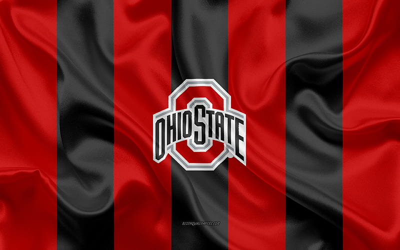 Ohio State Buckeyes, American football team, emblem, silk flag, красно черный silk texture, NCAA, Ohio State Buckeyes logo, Columbus, Ohio, USA, American football, HD wallpaper