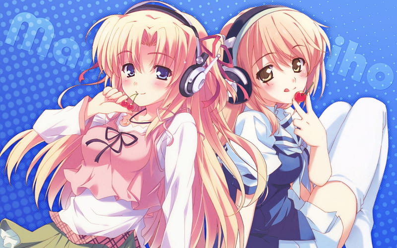 Anime, Headphones, Blonde, Cute, Uniform, Sakura Strasse, HD wallpaper
