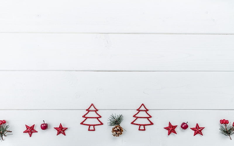 Merry Christmas!, red, deco, craciun, christmas, card, tree, white, figurine, star, wood, HD wallpaper
