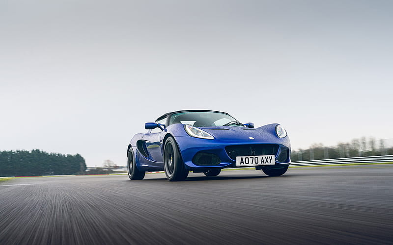 Lotus Elise, Sport 240 Final Edition, 2021, front view, exterior, blue sports car, race track, tuning Elise, new blue Elise, British sports cars, Lotus, HD wallpaper