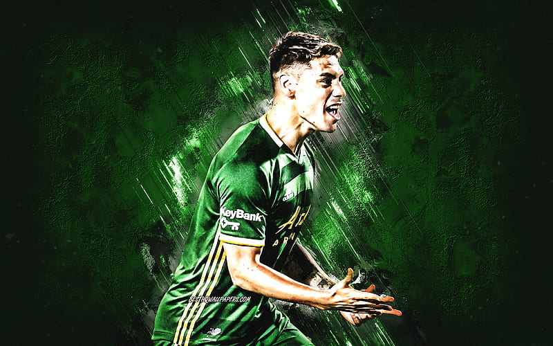 Felipe Mora, Portland Timbers, Chilean footballer, MLS, green stone background, soccer, USA, HD wallpaper