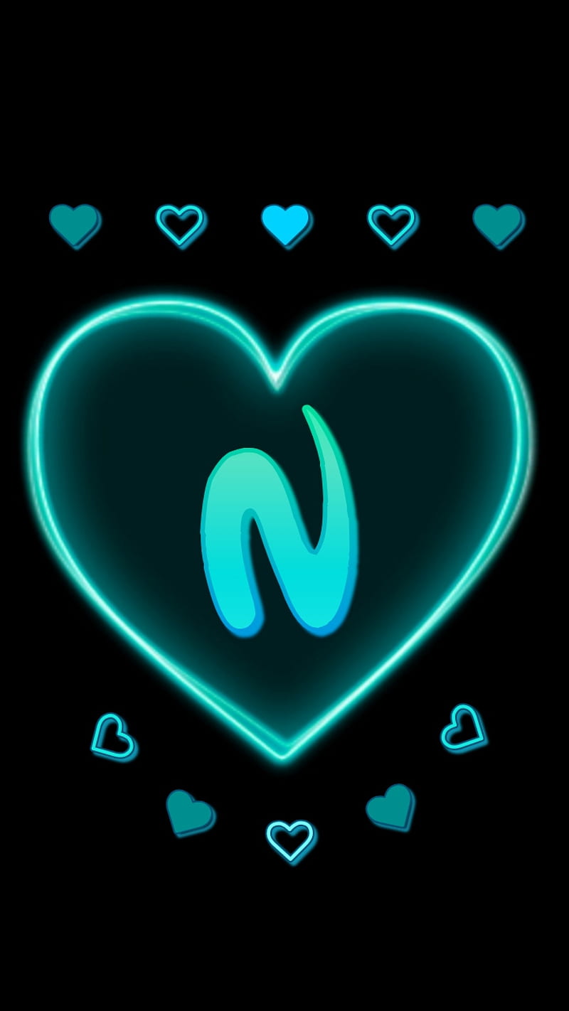 A Turquoise N, alphabet, black, cute, desenho, corazones, initials, letter n,  HD phone wallpaper | Peakpx