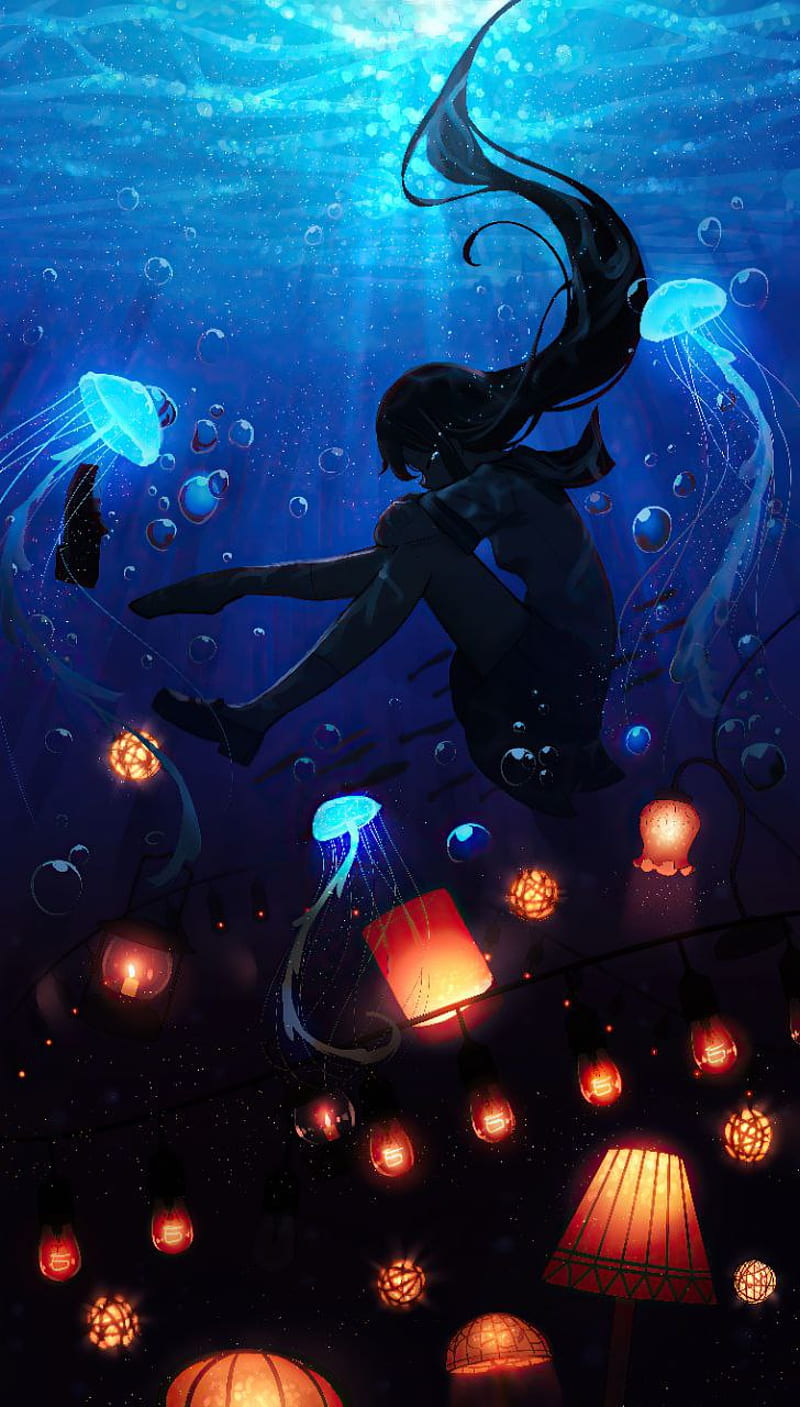Anime girl , anime girl, animegirl, light, under sea, undersea, HD phone wallpaper