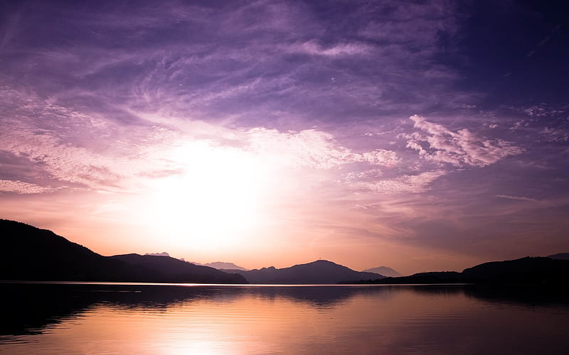 sunset over lake-Natural landscape, HD wallpaper