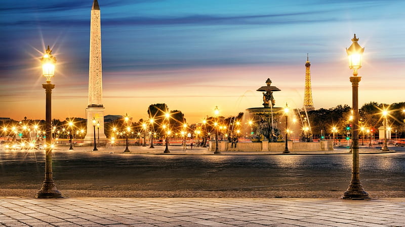The Luxor Obelisk in Paris, Cityscapes, Obelisks, Architecture, Monuments, Lights, HD wallpaper