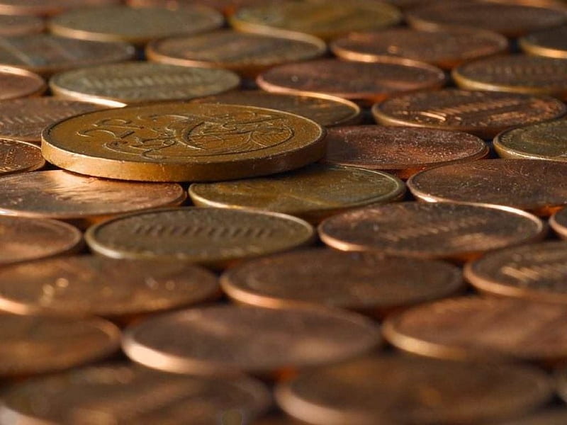 copper pennies, money, penny, coin, copper, HD wallpaper