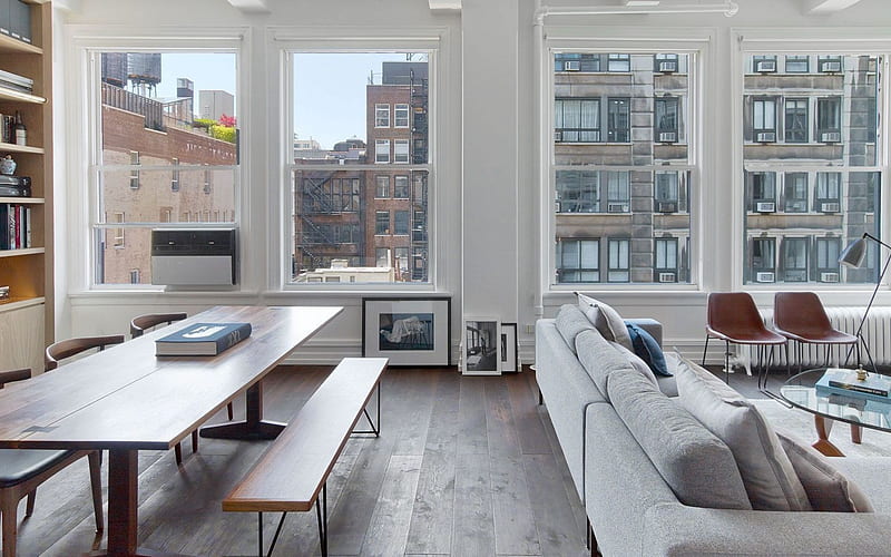 New York City Apartment interior, american style interior, living room, modern interior design, New York, HD wallpaper