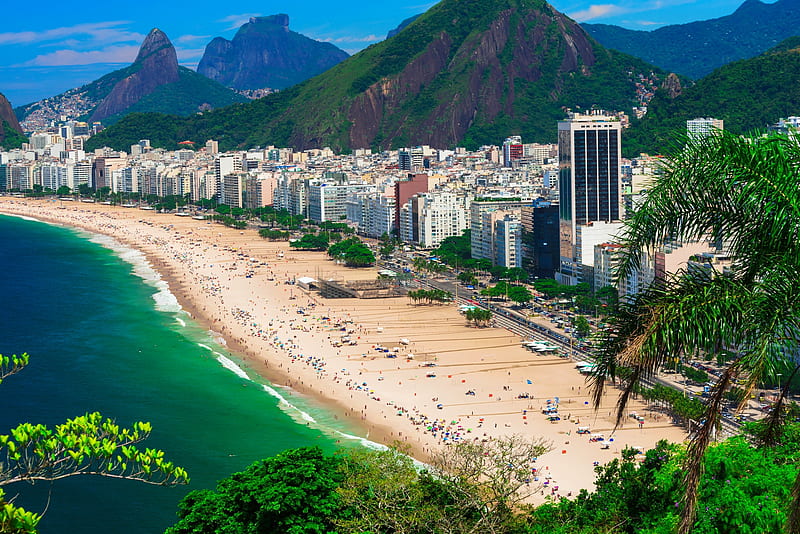 Copacabana view, rest, vacation, exotic, view, ocean, travel, bonito, sea, brazil, beach, city, Copacabana, summer, coast, HD wallpaper