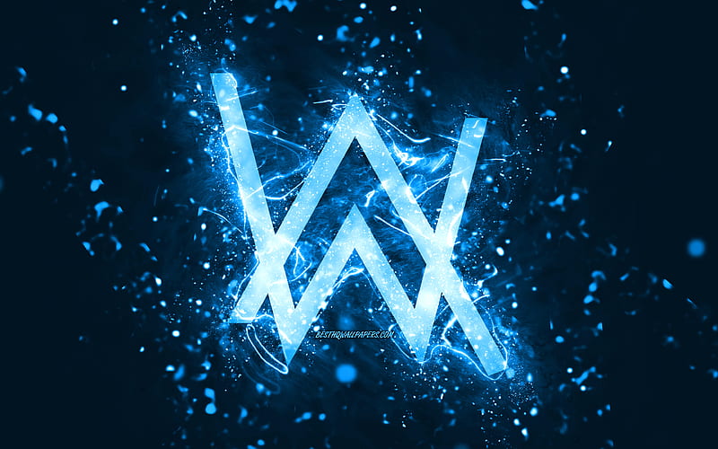 Alan Walker blue logo, , Norwegian DJs, blue neon lights, creative, blue abstract background, Alan Olav Walker, Alan Walker logo, music stars, Alan Walker, HD wallpaper