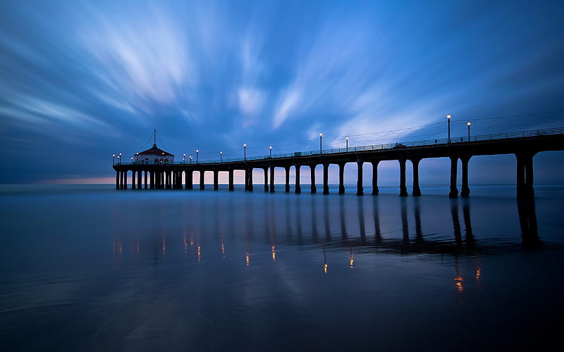 Empty Pier At Sunset, HD wallpaper