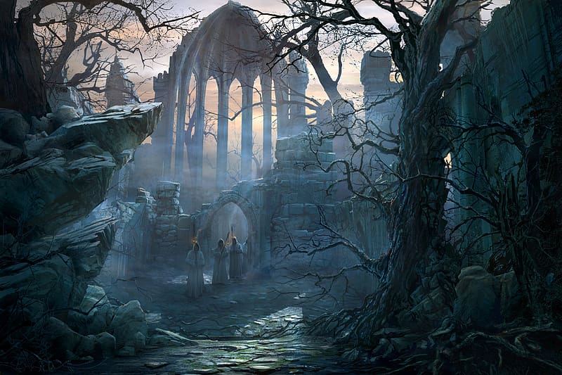 Fantasy, Gothic, Building, Dark, Stone, Arch, Ruin, HD wallpaper