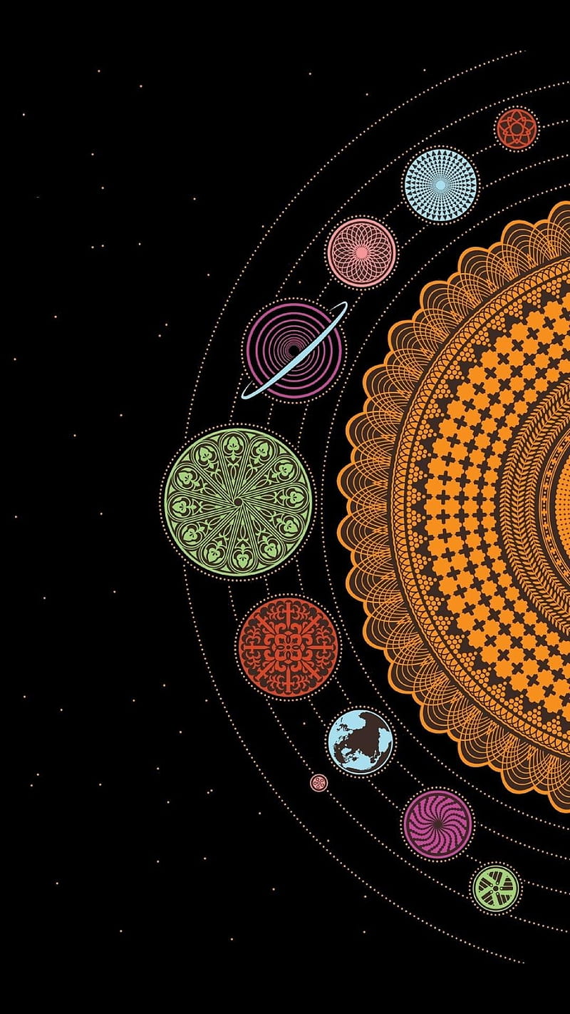 Solar Mandala, mandala, planets, solar system, space, universe, world, HD phone wallpaper