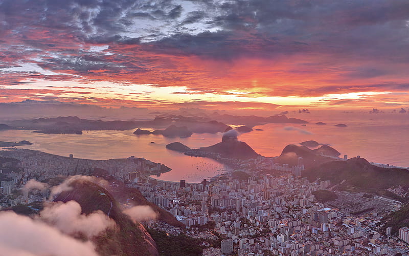 Rio de Janeiro, sunrice, morning, Rio, summer, Brazil, HD wallpaper
