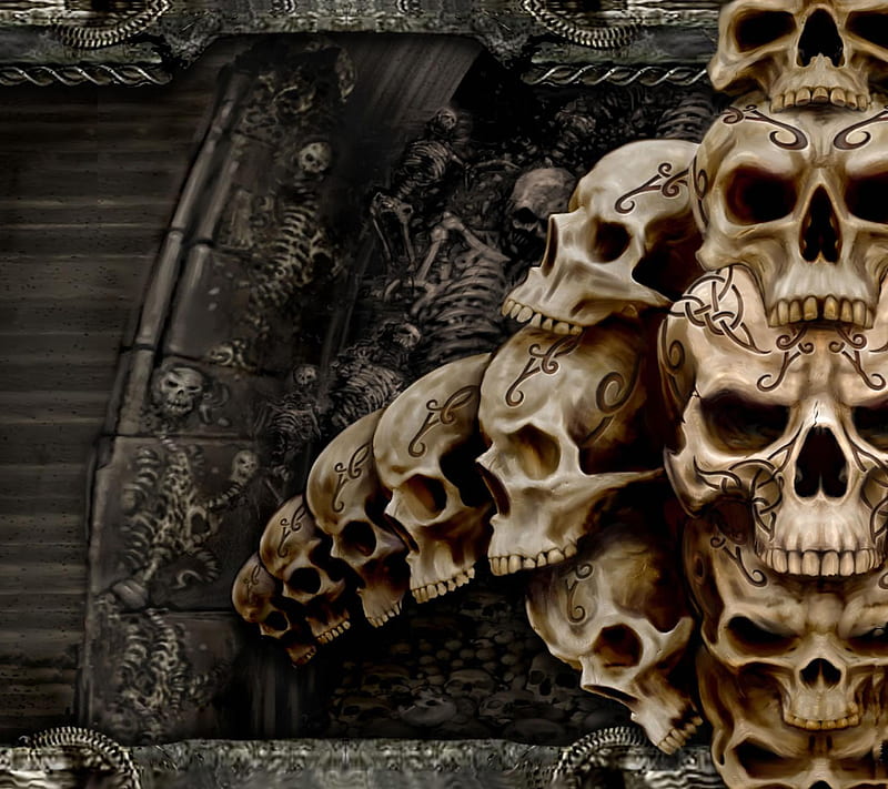 Piled, art, creepy, dark, evil, gothic, scary, skeleton, skull, tribal, HD  wallpaper | Peakpx