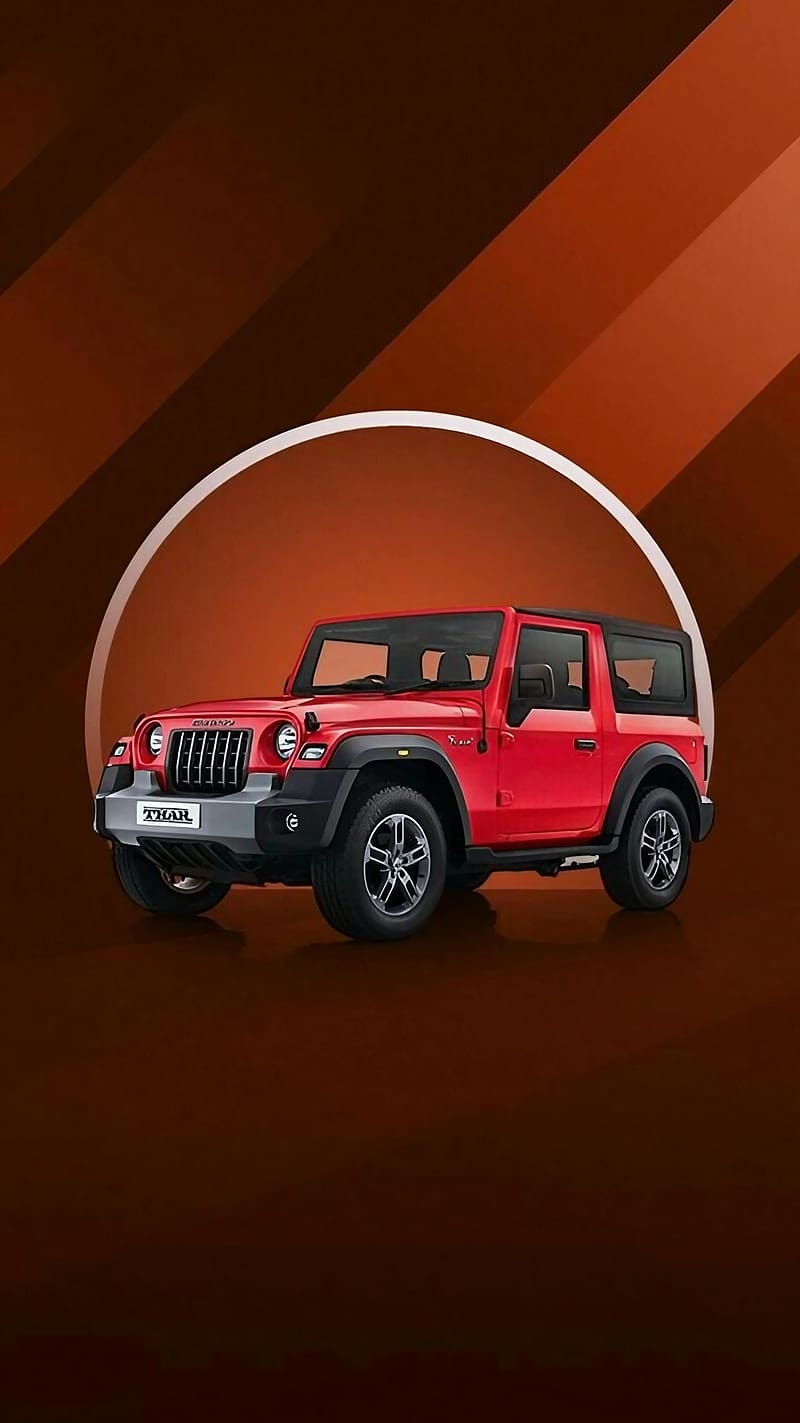 Mahindra Thar Car, Red Thar, red car, animated circle background, HD phone wallpaper