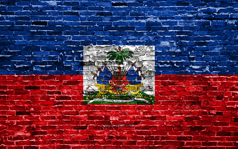 Haiti flag, bricks texture, North America, national symbols, Flag of Haiti, brickwall, Haiti 3D flag, North American countries, Haiti, HD wallpaper
