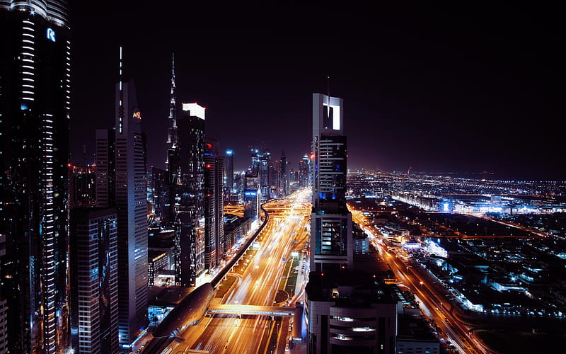 Dubai, nightscapes, UAE, skyscrapers, United Arab Emirates, HD wallpaper