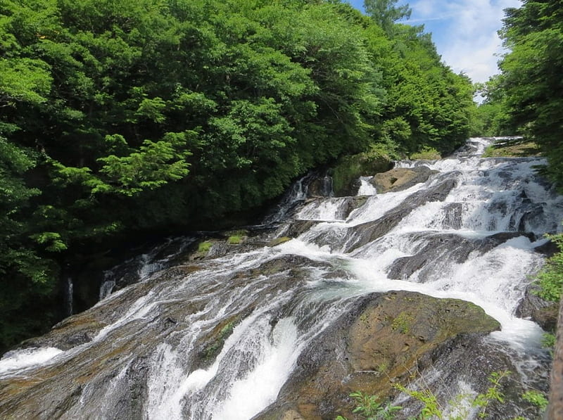 Ryuzu Falls, Yugawa River, japan, rocks, cascades, water, trees, HD wallpaper