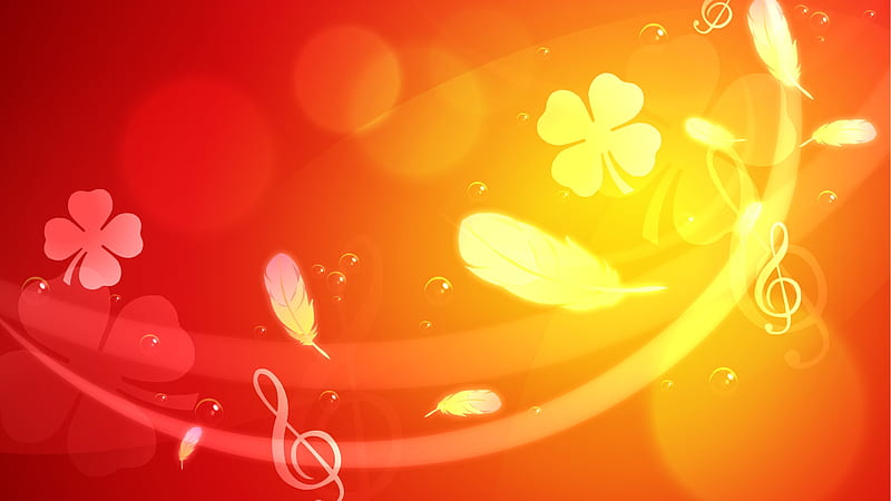 Lucky Orange, yellow tones, orange, musical note, circles, 4 leafed clover, HD wallpaper