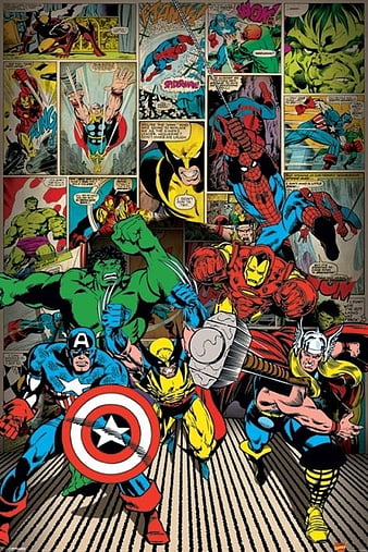 Marvel comics, captain america, hulk, iron man, marvel comics, marvel superheroes, spiderman, superheroes, thor, wolverine, HD phone wallpaper