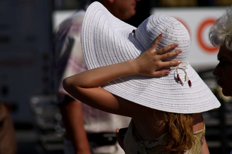 Summer Hat, Girl, summer, WHITE, BRIMMED HAT, HD wallpaper