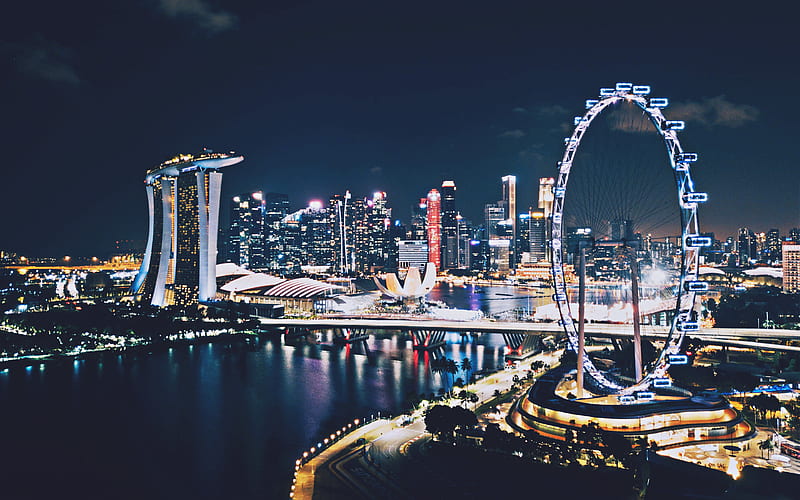 Amusement Park nightscapes, modern architecture, Singapore, Asia, HD wallpaper