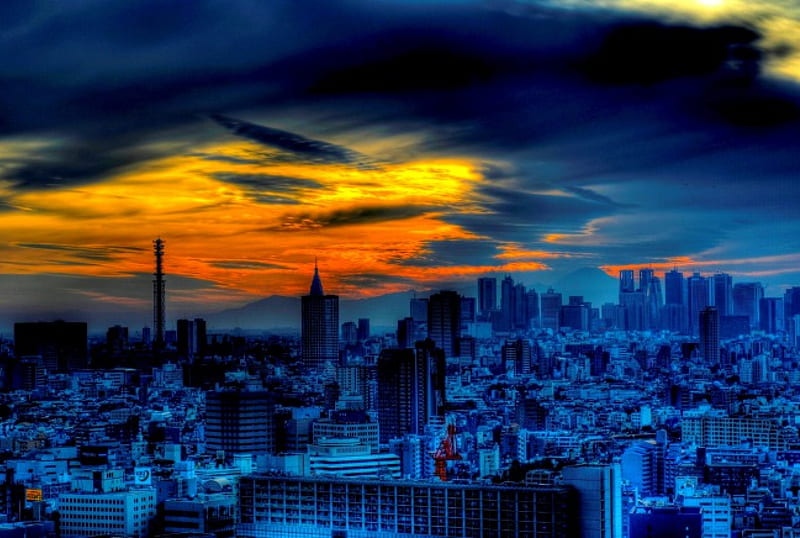 NIGHT CITYSCAPE, city, sky, clouds, night, HD wallpaper