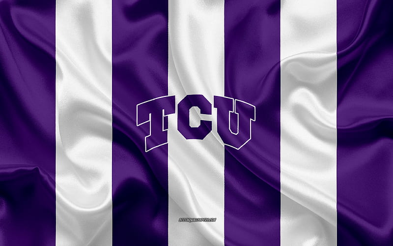 TCU Horned Frogs, American football team, emblem, silk flag, purple-white silk texture, NCAA, TCU Horned Frogs logo, Fort Worth, Texas, USA, American football, Texas Christian University, HD wallpaper