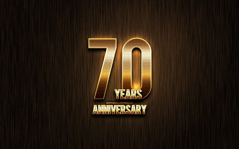 70 Years Anniversary, golden glitter signs, anniversary concepts, linear metal background, 70th anniversary, creative, Golden 70th anniversary sign, HD wallpaper