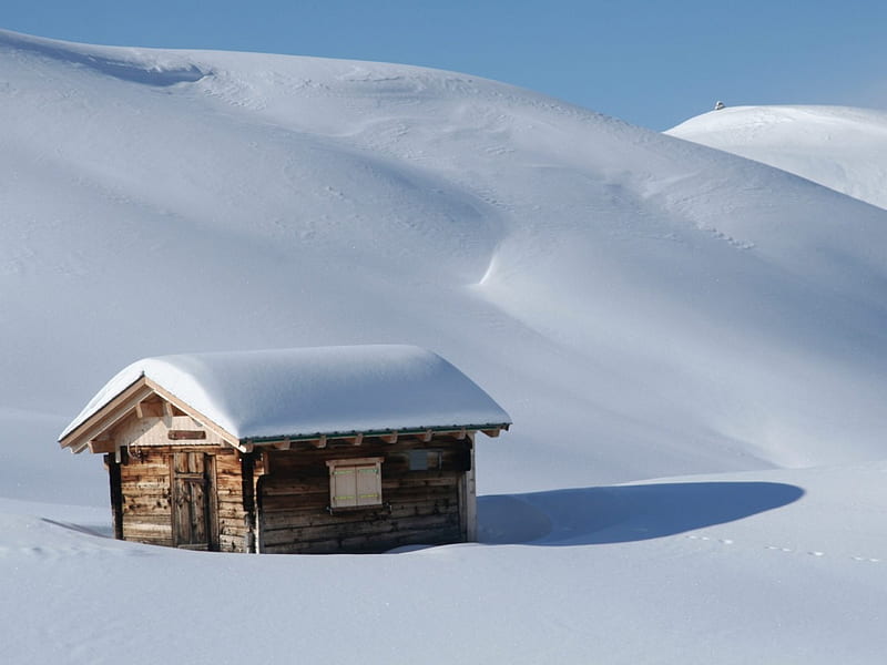 Serene solitary home, home amidst snow, solitary home in snow, HD wallpaper